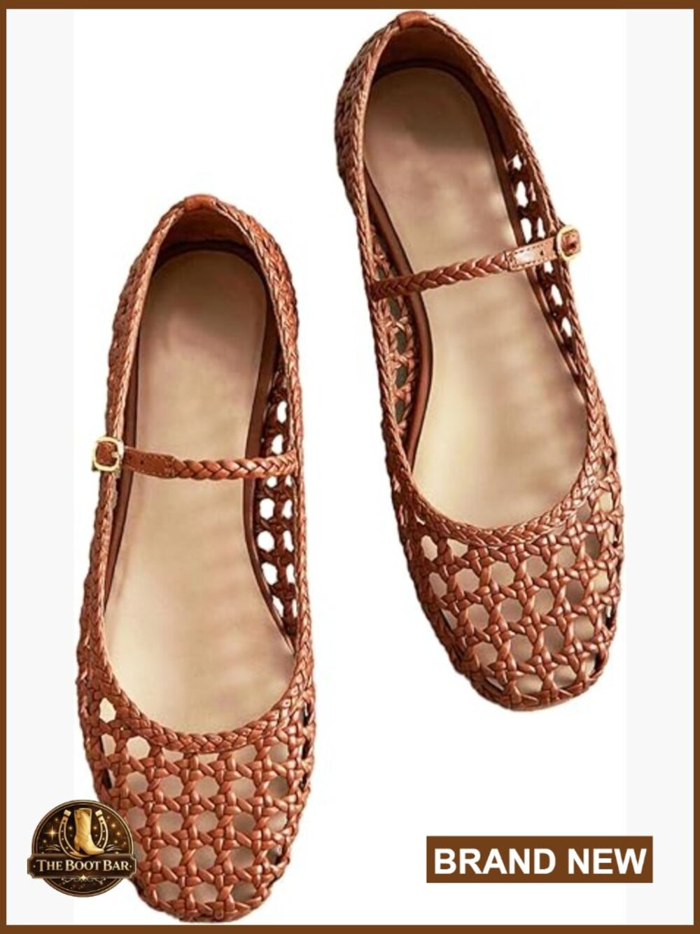 Woven Mesh Ballet Flats with Metal Buckle Strap Round Toe Comfortable